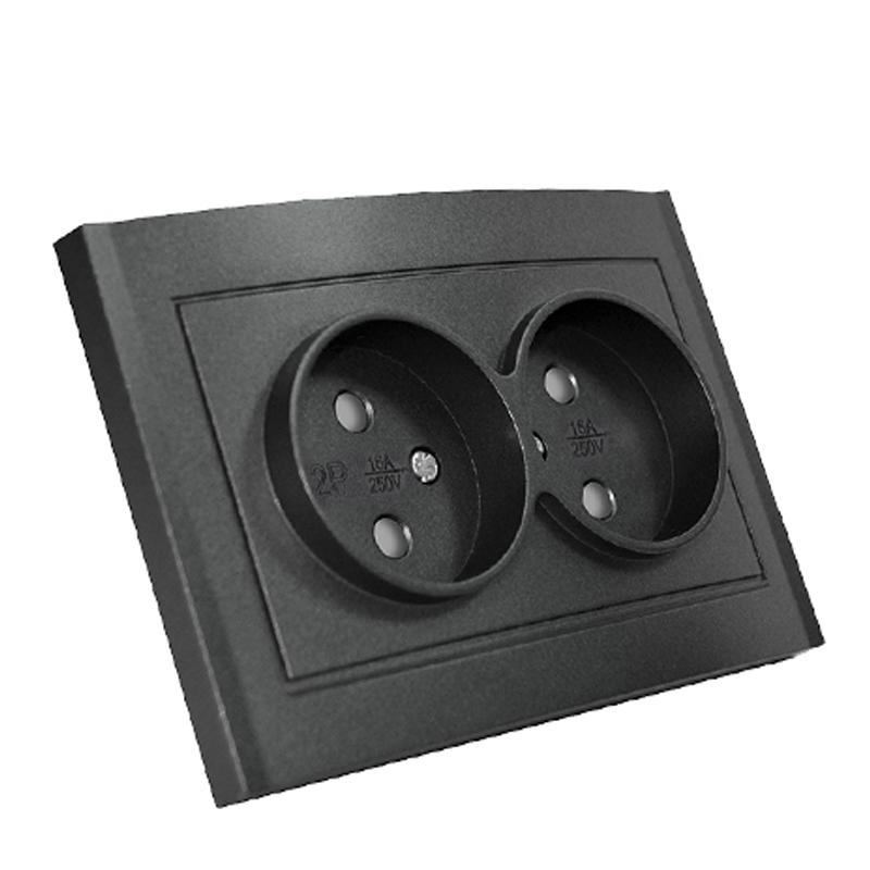 Розетка 2-м СП Бриллиант 16А IP20 без заземл. защ. шторки в сборе графит Universal 7947526-Gr