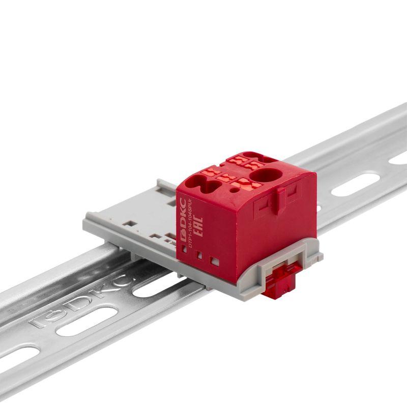 Блок распределительный зажим push-in 1 ввод 6кв.мм 4 точки подключения 25кв.мм красн. DKC DTP1-104-104SPUR