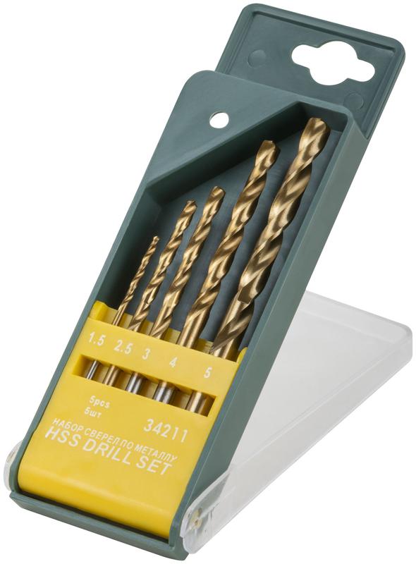 Набор сверл HSS по металлу титановое покрытие 5шт (1.5-2.5-3-4-5мм) FIT 34211