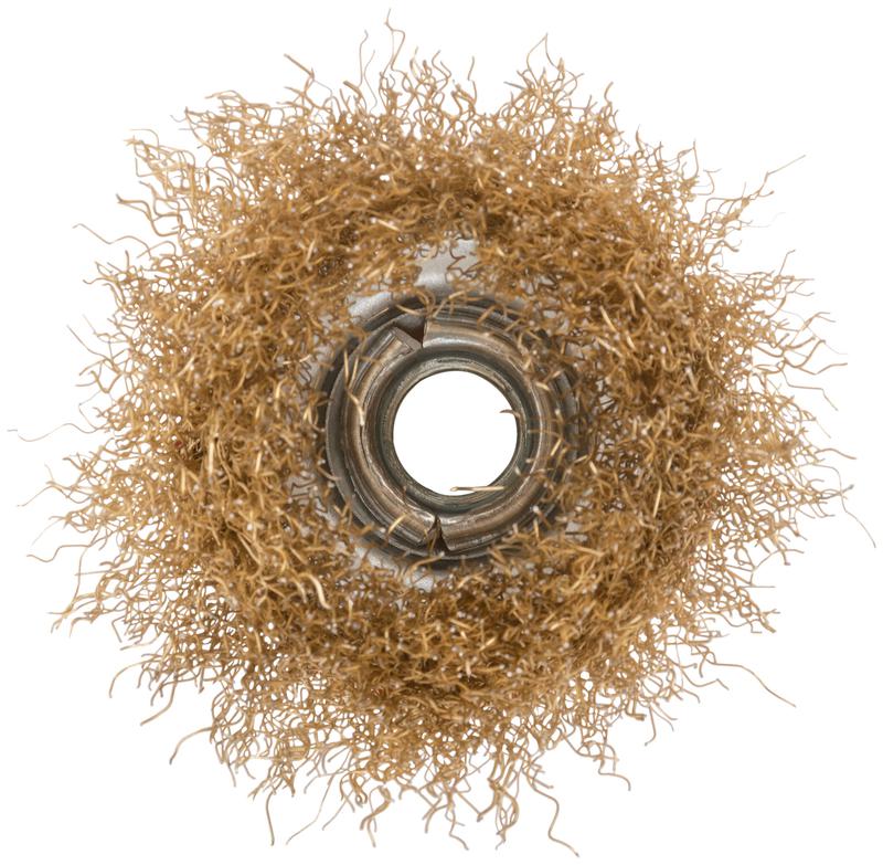 Корщетка чашечная гайка М14 стальная латунированная волнистая проволока 65мм КУРС 39036