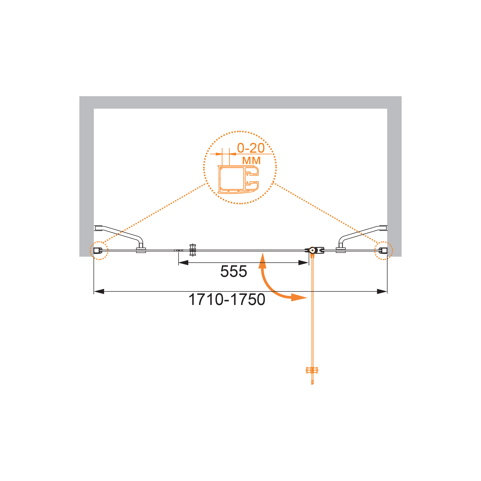 Душевая дверь CEZARES ELENA-W-B-13-80+60/40-C-Cr