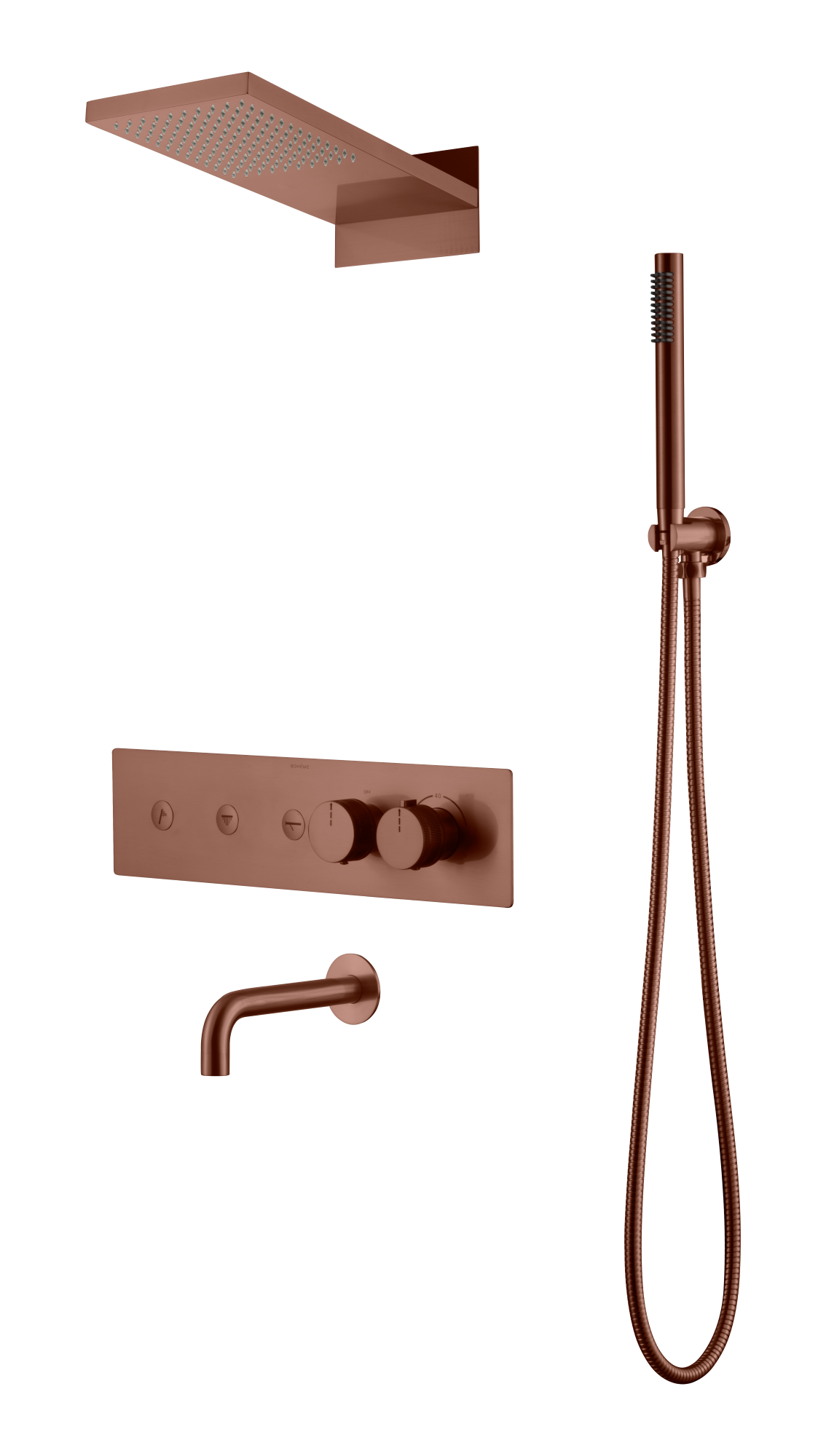 Встроенная душевая система FUSION с термостатом, трехпозиционная Brushed Bronze с изливом