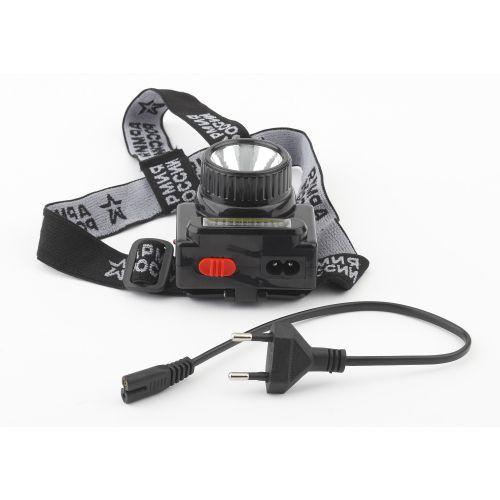 Фонарь аккумуляторный налобный Армия России Гранит GA-501 COB 3Вт + LED 3Вт ближний и дальний свет (картон. упак.) Эра Б0030185