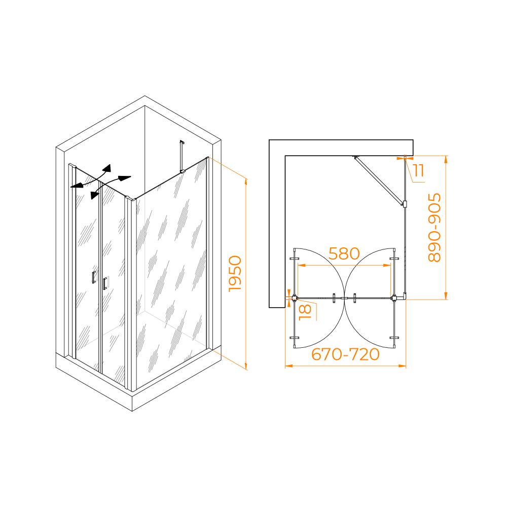 Душевой уголок RGW PA-144B (PA-104B+Z-050-2B+O-204B), 060814479-14