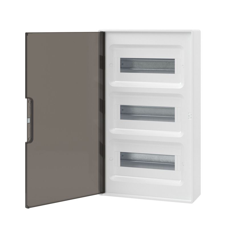 Щиток настенный 36мод. IP41 с тонированной дверцей с шинами PEN 2шт 8 отверст.+2шт 10 отверст. бел. DKC F36W1WD