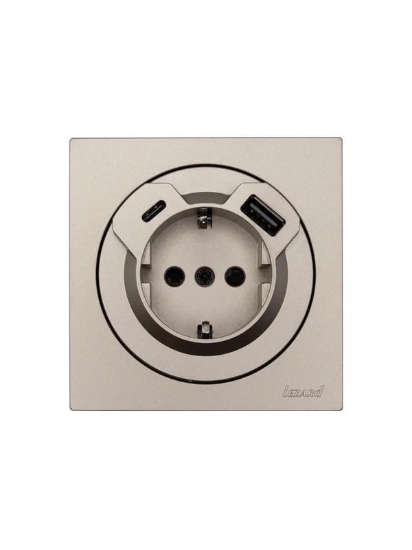Розетка 1-м СП OSEN с заземл. TC + USB разъем механизм титан LEZARD 743-3788-181TC
