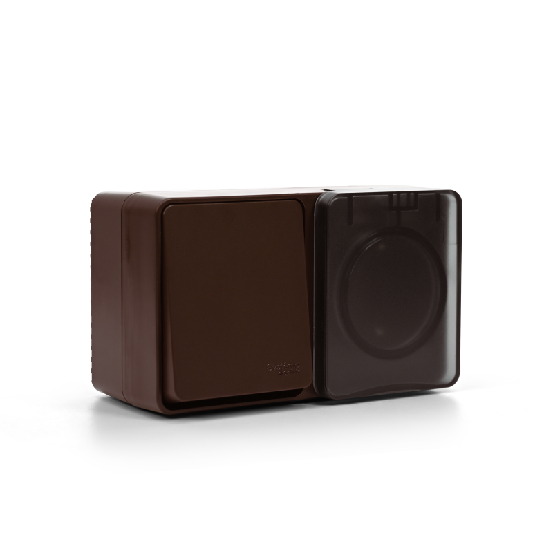 Блок ОП AtlasDesign PROFI IP54 (розетка 1-м 16А заземл. защ. шторки + 1-кл. выключатель 10А) корич. SE ATN546070