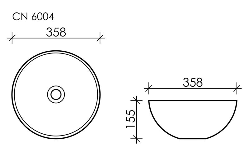 Умывальник чаша накладная круглая (цвет Черный Матовый) Element 358*358*155мм, CN6004