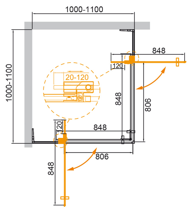 Душевой уголок CEZARES SLIDER-A-2-100/110-GRIGIO-Cr