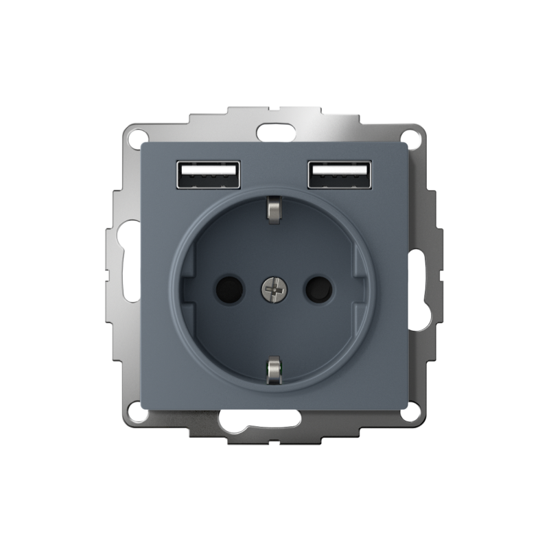 Розетка 1-м СП AtlasDesign 16А IP20 с 2-мя заряд. устройствами USB тип A+A 5В/2.4А 2х5В/1.2А механизм грифель SE ATN000730