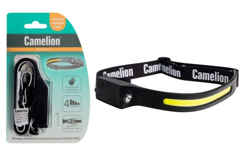 Фонарь налобный LED53407 аккум. 3.7В XPE+COB LED 5Вт 4 реж. Type-C блист черн. Camelion 15758