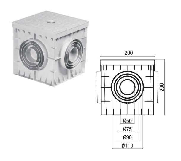 Коробка распределительная 200х200х200мм 4 вывода с крышкой пластик сер. Cetinkaya Pano CP202020