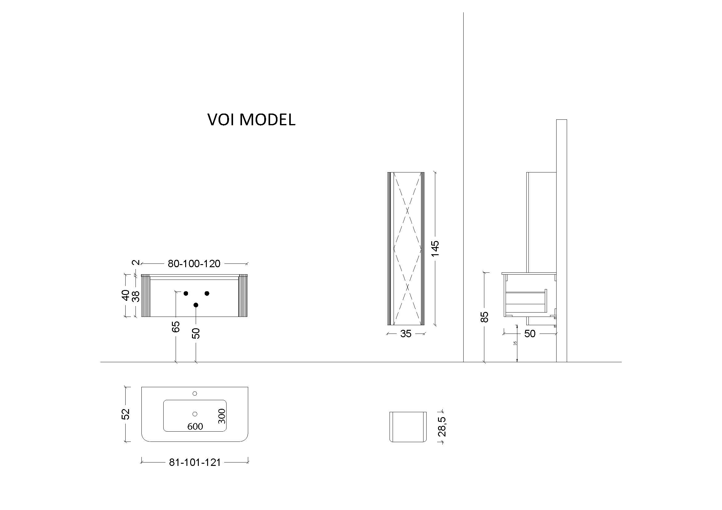 Раковина моноблок VOI 100см CASHMERE без отв.
