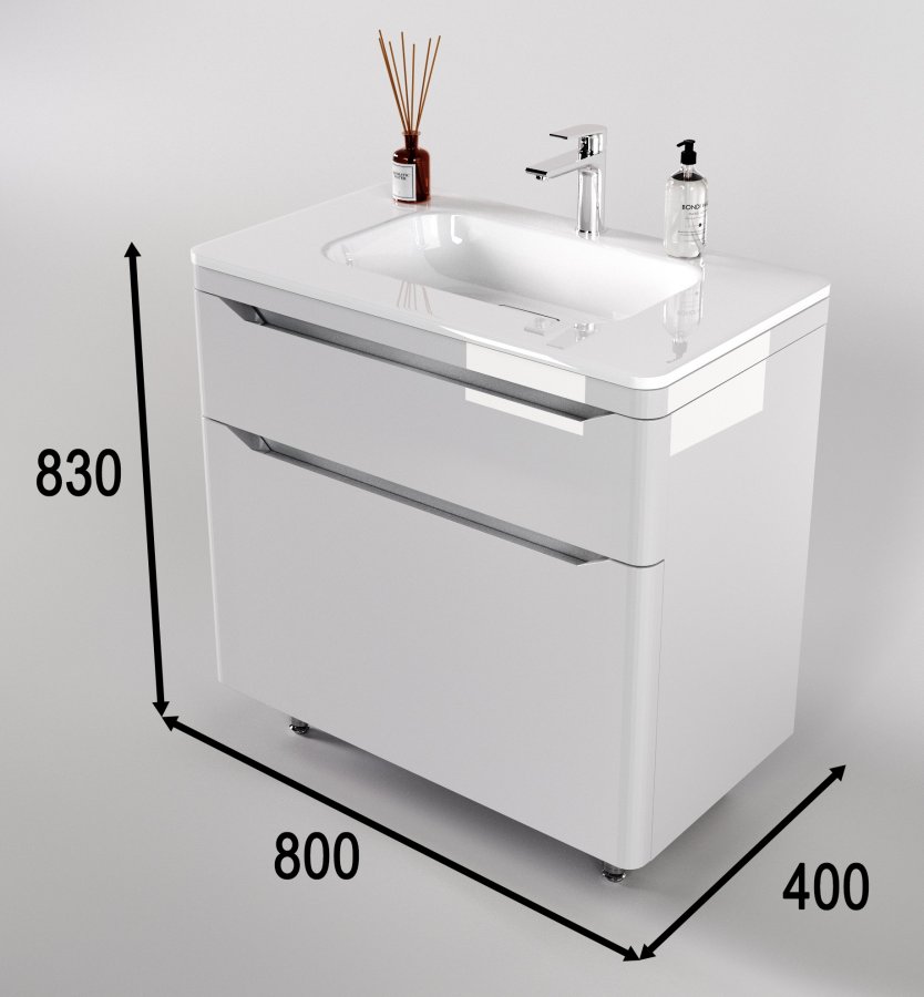 Тумба напольная "Марелла 80" (2 ящ.) Люкс антискрейтч белый глянец, PLUS