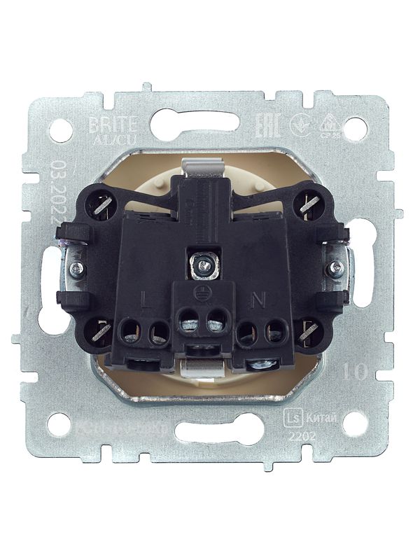 Розетка BRITE РС11-1-0-БрКр 16А с заземл. без защ. шторки механизм беж. IEK BR-R11-16-K10