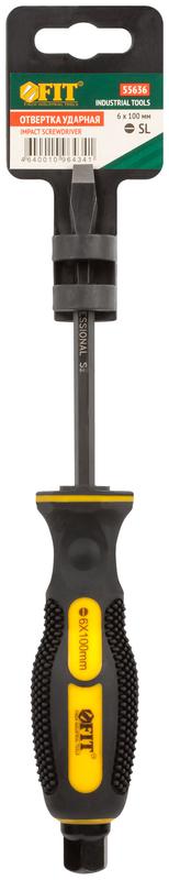 Отверткa ударная сталь S2 шестигран. жало боек под ключ прорезиненная ручка профи 6х100мм SL FIT 55636