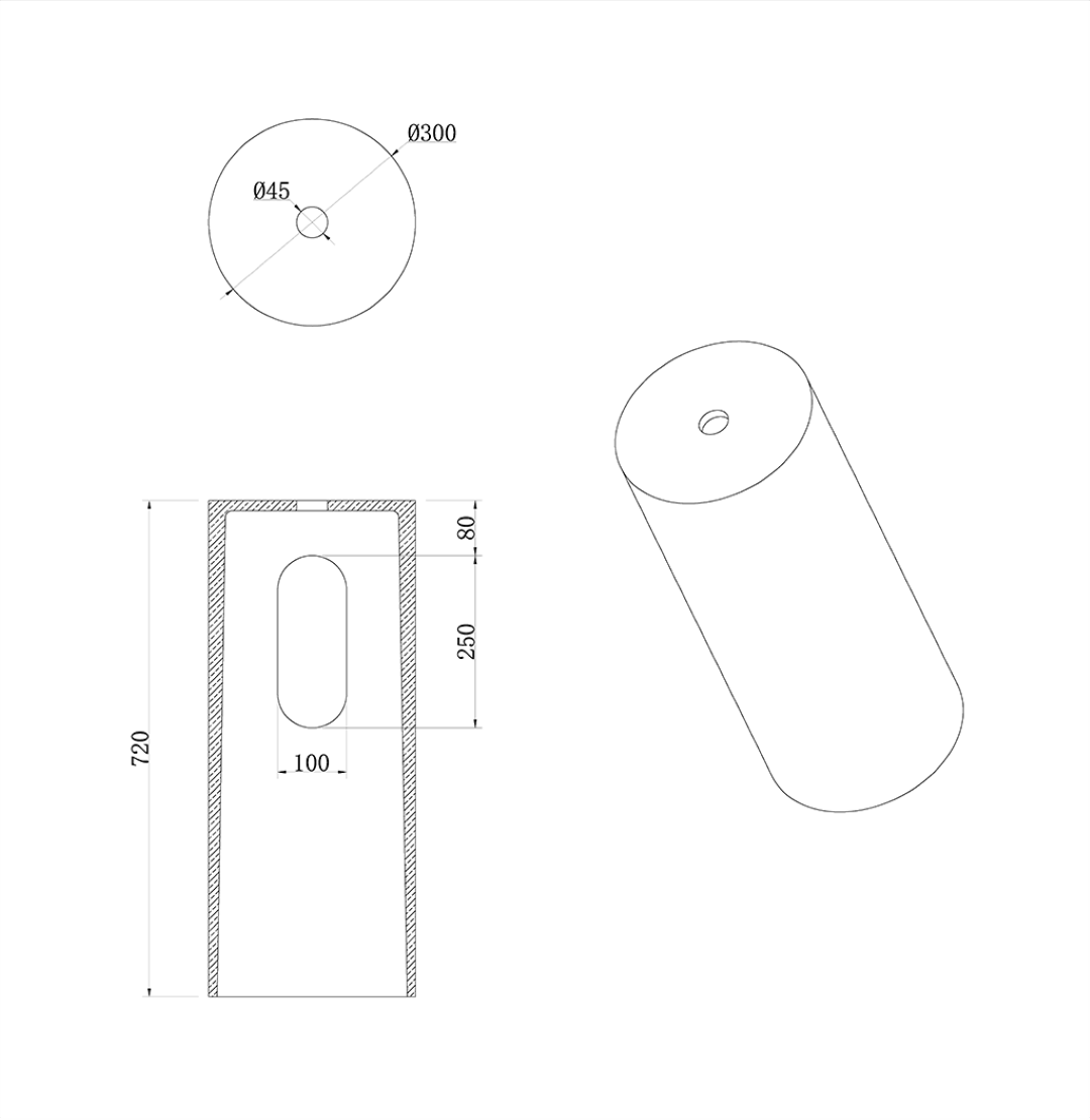 Пьедестал для раковины SOLE Corian 300*720 Grey