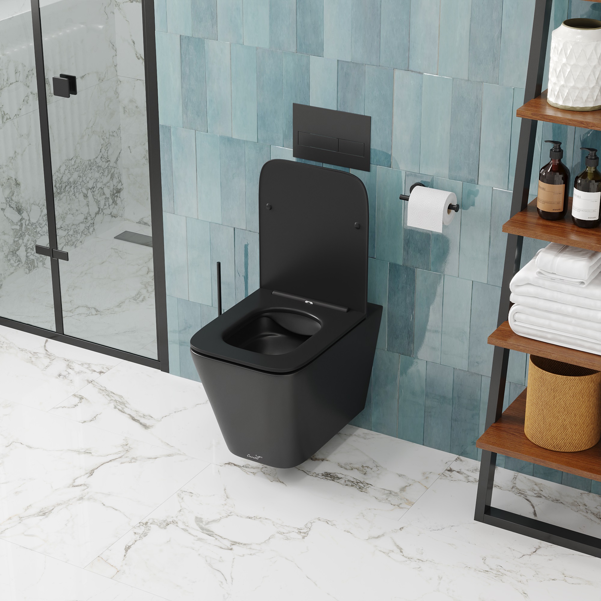 Унитаз MAIELLA Aria MB подвесной безободковый черный матовый, ТЕРМООБЖИГ (не плёнка) CT9163 Ceruttispa (500х350х320)