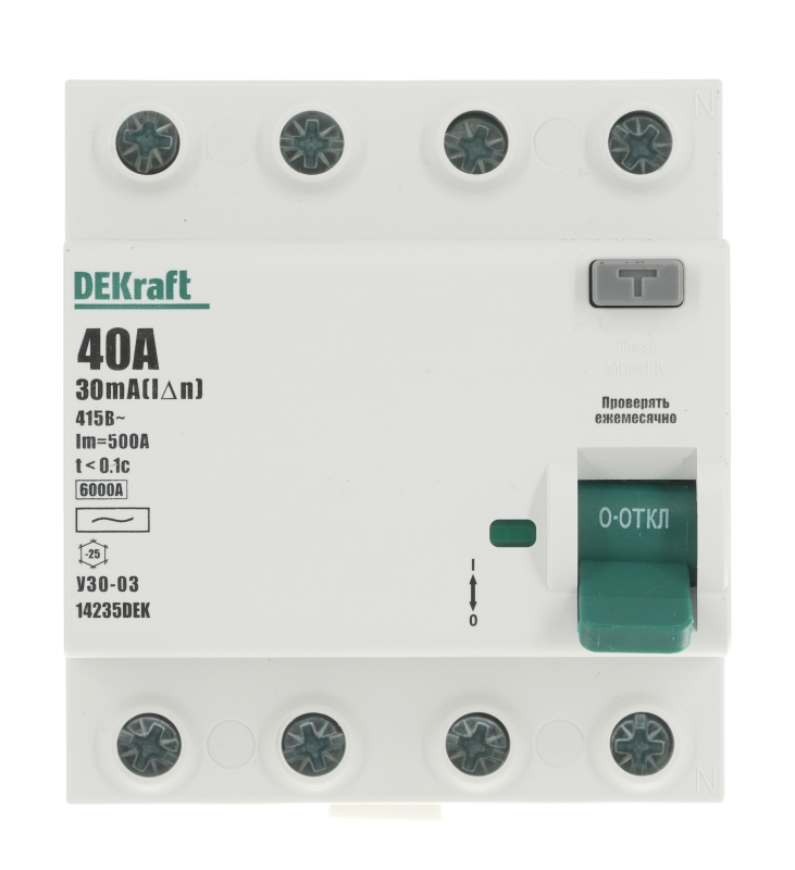 Выключатель дифференциального тока (УЗО) 4п 40А 30мА тип AC 6кА УЗО-03 DEKraft 14235DEK