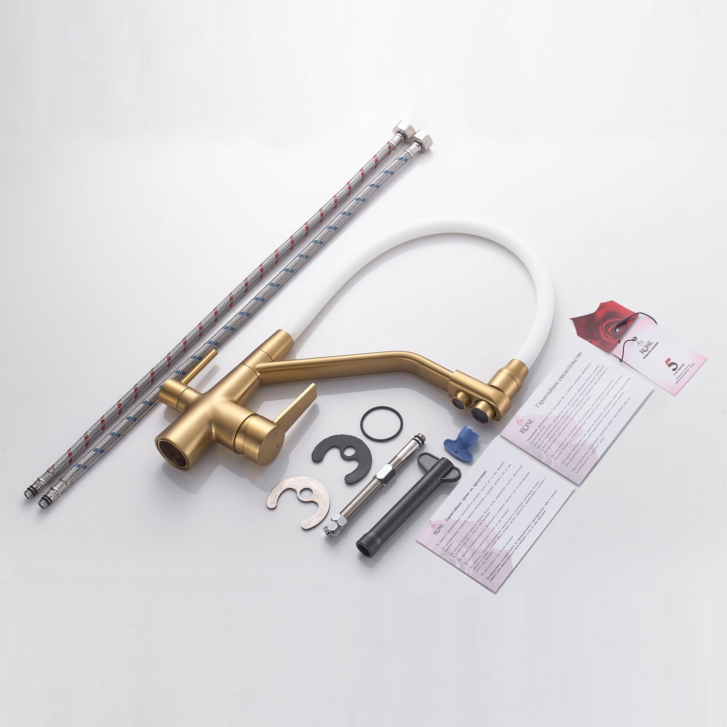 Смеситель для кухни с подключением фильтра воды Rose R558G, золотой сатин