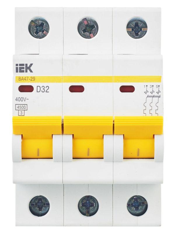 Выключатель автоматический модульный 3п D 32А 4.5кА ВА47-29 KARAT IEK MVA20-3-032-D