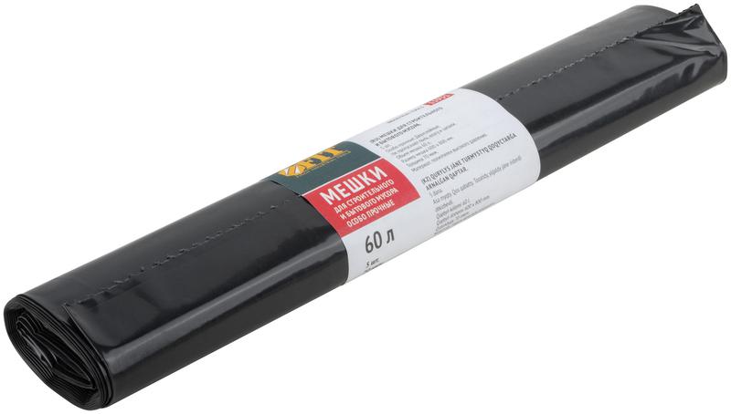 Мешок для строительного мусора ПВД особопрочные 60л 600х800мм толщина 70мкм (уп.5шт) FIT 11931