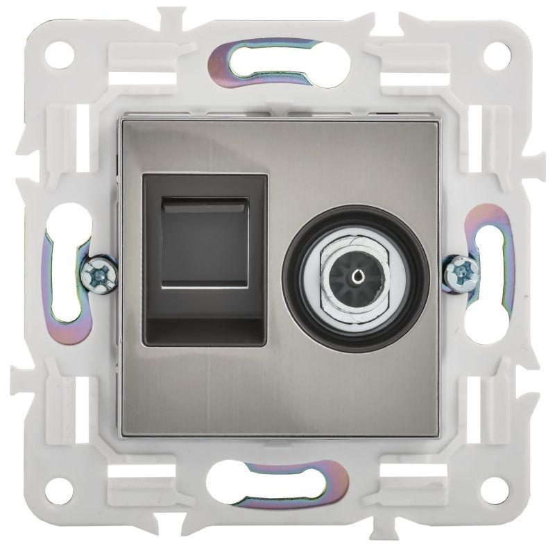 Розетка двойная TV+RJ45 кат.5E SKANDY SK-A14N никель IEK SK-AK20-1-K50