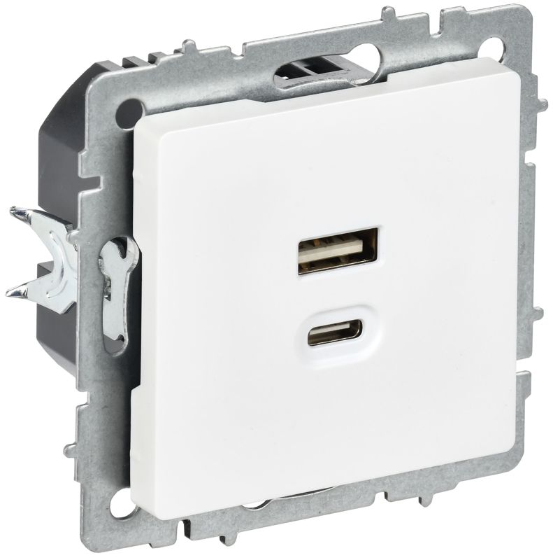 Розетка СП BRITE РЮ11-2-БрАБ USB A+C 45Вт высокоскор. заряд. арктич. бел. IEK BR-U22-045-K91