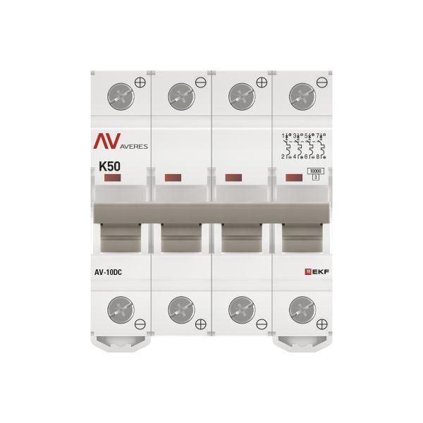Выключатель автоматический модульный 4п K 50А 10кА AV-10 DC AVERES EKF mcb10-DC-4-50K-av