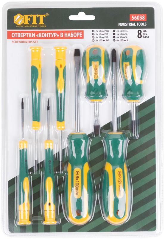 Набор отверток "Контур" CrV сталь прорезиненные ручки 4шт+Набор отверток для точных работ 4шт блистер набор 8шт FIT 56038