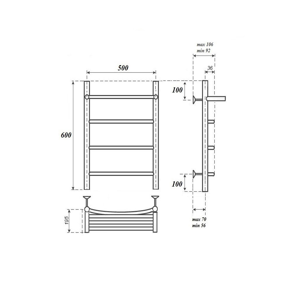 Полотенцесушитель водяной Point Афина PN04156P П3 500x600 с полкой, хром