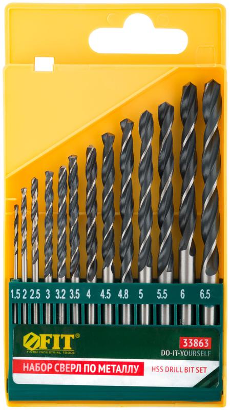 Набор сверл по металлу HSS черненых 13шт (15-2-25-3-32-35-4-45-48-5-55-6-65мм) FIT 33863