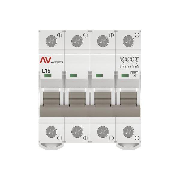Выключатель автоматический модульный 4п L 16А 6кА AV-6 DC AVERES EKF mcb6-DC-4-16L-av