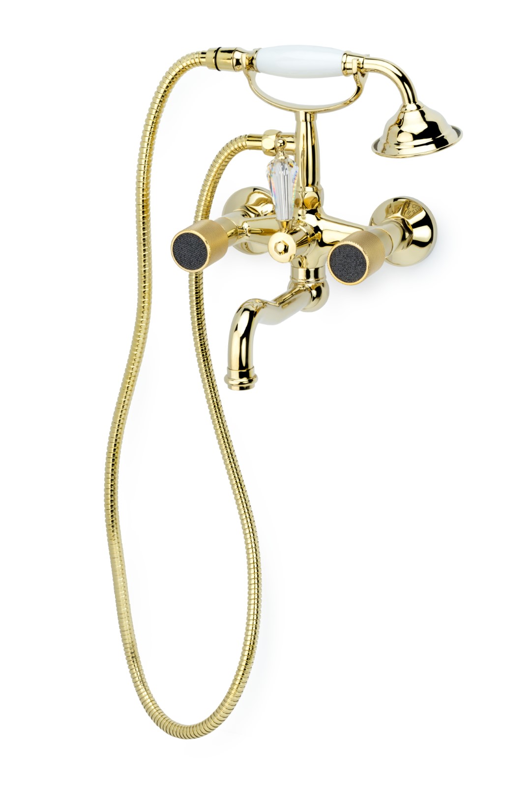 Смеситель для ванны(душ.ком) ROYAL CRYSTAL BLACK, золото, переключатель SW