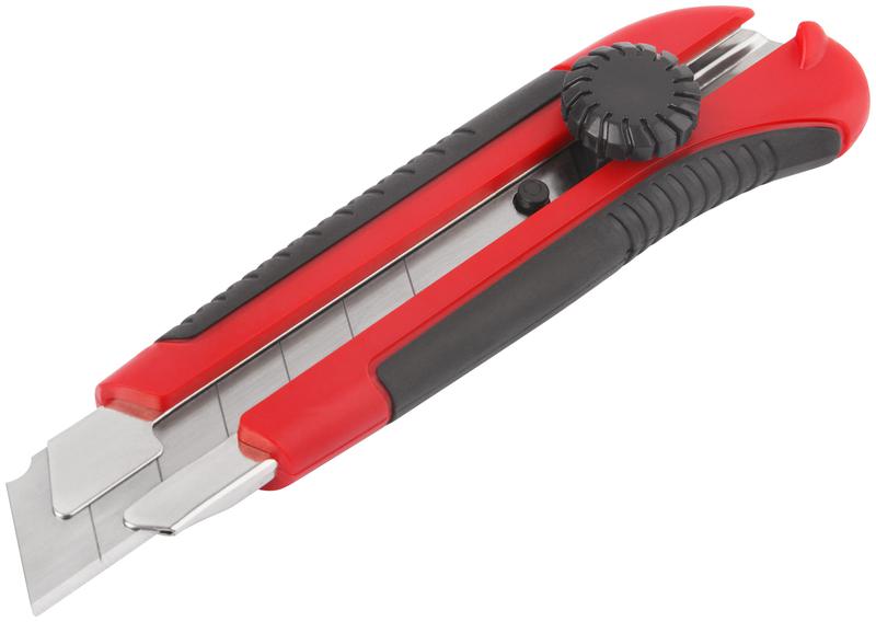 Нож технический "Крафт" 25мм усилен. прорезиненный вращ. прижим магнит КУРС 10185