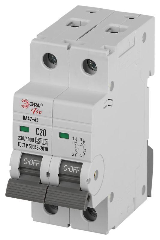 Выключатель автоматический 2п C 20А 4.5кА ВА47-63 PRO ЭРА Б0059423
