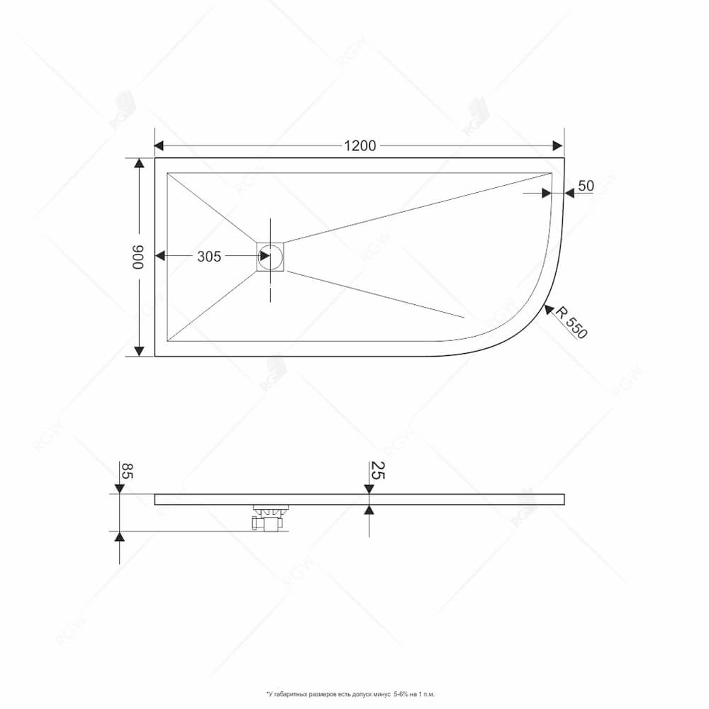 Душевой поддон асимметричный RGW ST/AL-W Белый (Комплект) 900x1200, 16154129-01LK