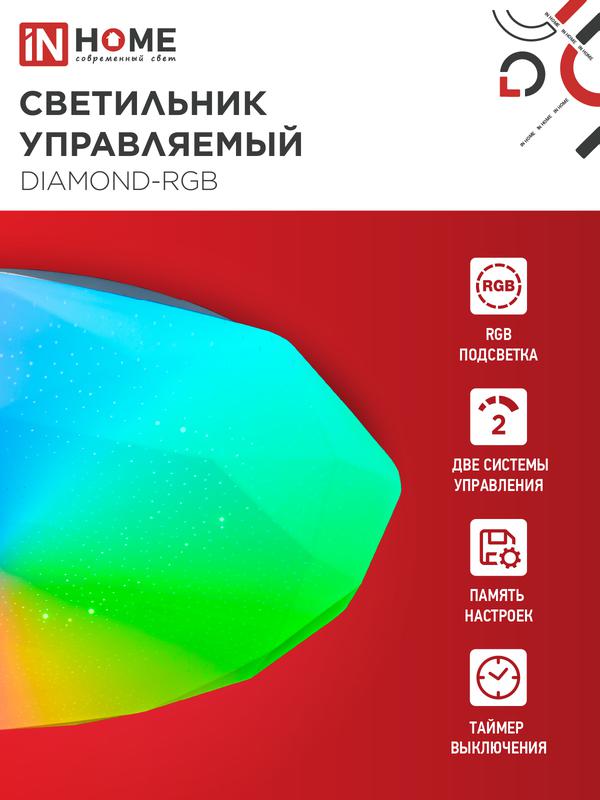 Светильник светодиодный COMFORT DIAMOND-RGB 75Вт 3000-6500К 6000лм 230В 500х90мм с пультом ДУ IN HOME 4690612044583