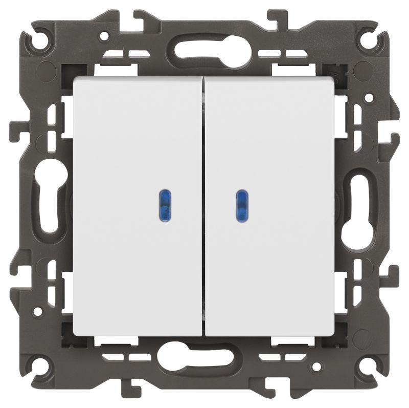 Выключатель 2-кл. СП Elegance 14-1105-01 10А IP20 250В 10AX с подсветкой механизм бел. Эра Б0034237