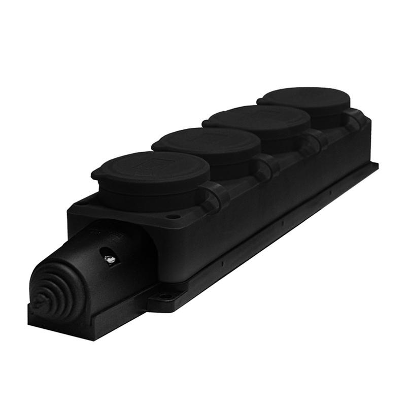 Колодка удлинителя 4-м Компакт 1ф с загл IP44 16А каучук черн. UNIVersal 602231