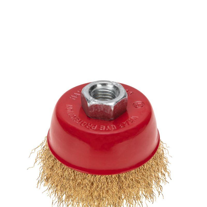 Щетка чашечная для УШМ витая латунированная проволока 75мм М14 Kranz KR-91-1212