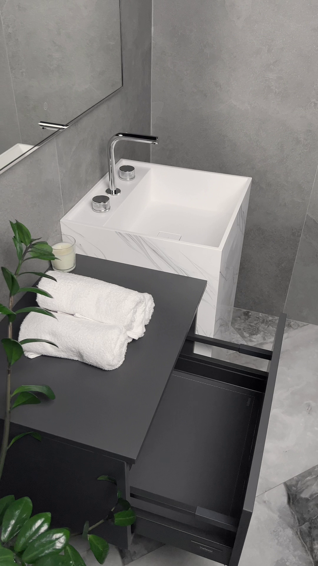 Раковина напольная Cube Corian 480*480*850 Matt White