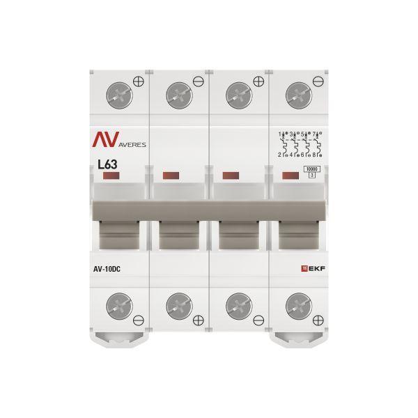 Выключатель автоматический модульный 4п L 63А 10кА AV-10 DC AVERES EKF mcb10-DC-4-63L-av