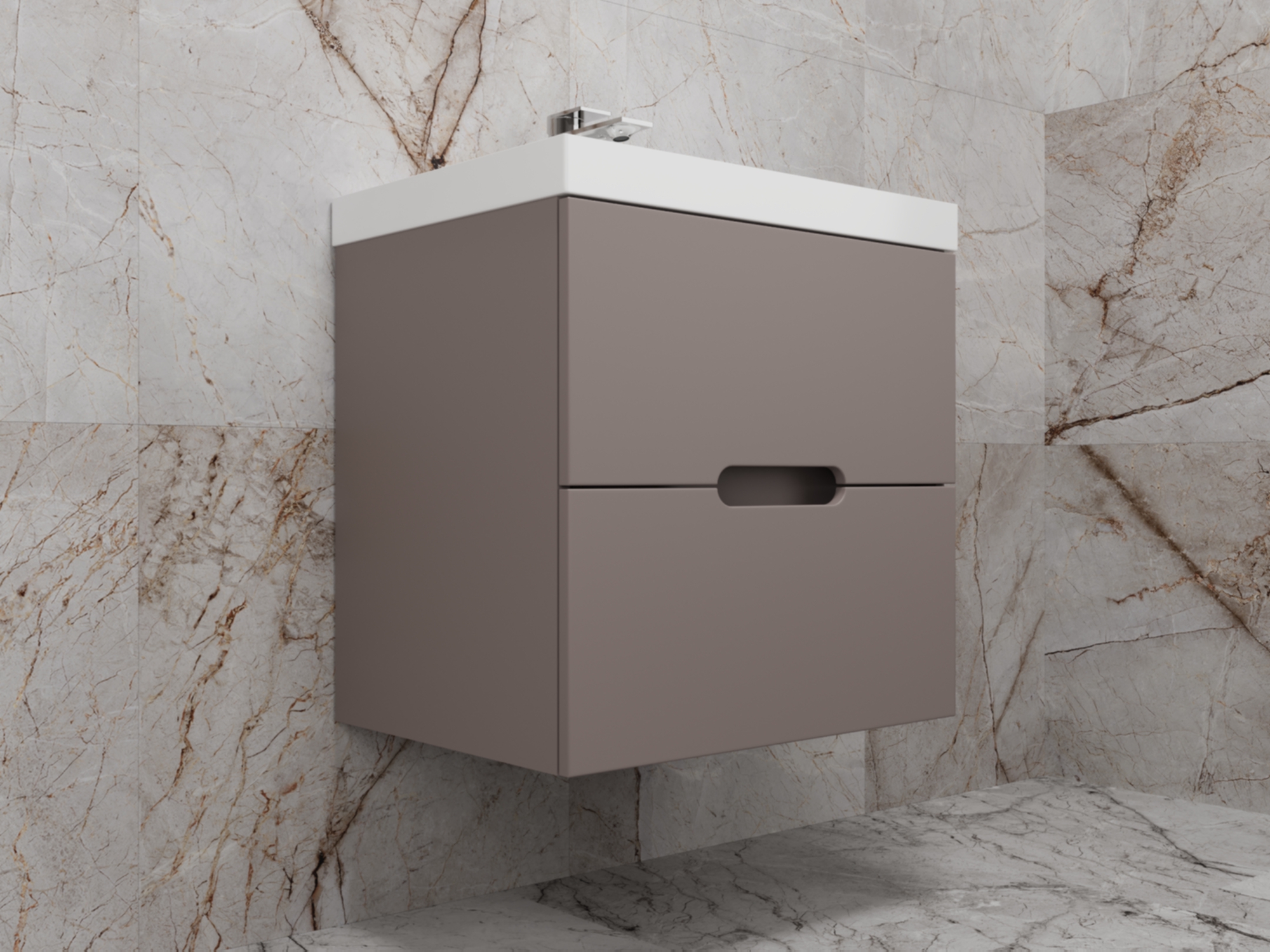 Тумба подвесная "Матис 60", Classic 60, (2 ящика), тауп темный, ЭМАЛЬ