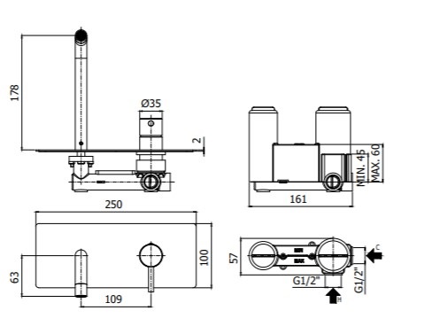 Смеситель для раковины Paffoni LIGHT LIG105CR встраиваемый Хром