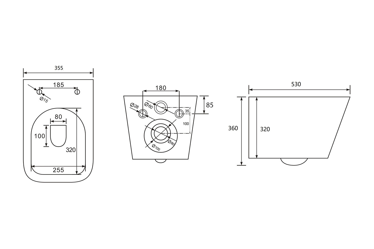 Унитаз ABBER Rechteck AC1201 подвесной белый, безободковый
