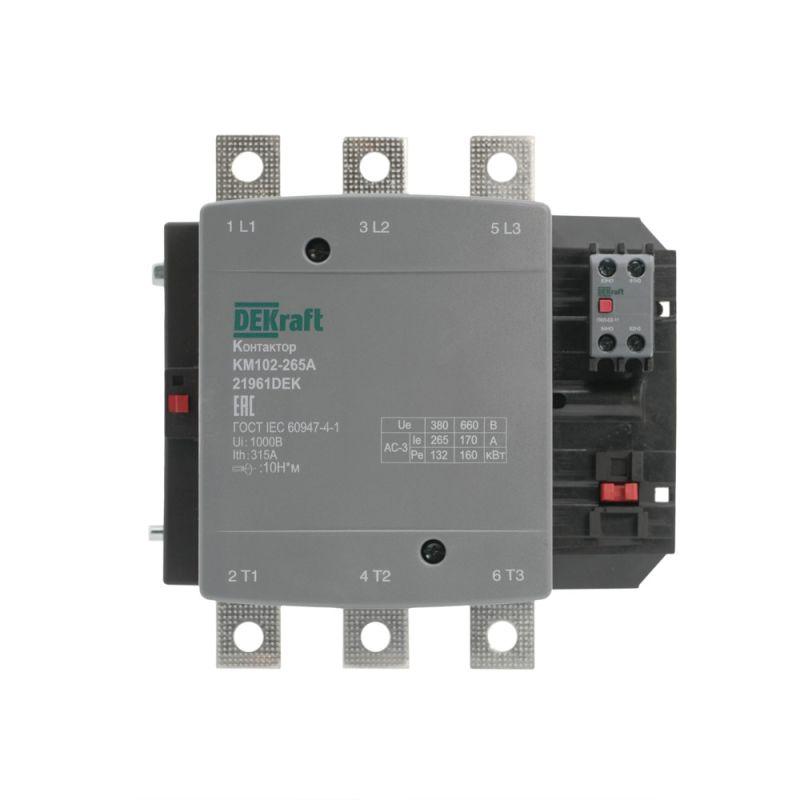 Контактор 265А 220В АС АС3 АС4 1НО+1НЗ КМ-102 DEKraft 21961DEK