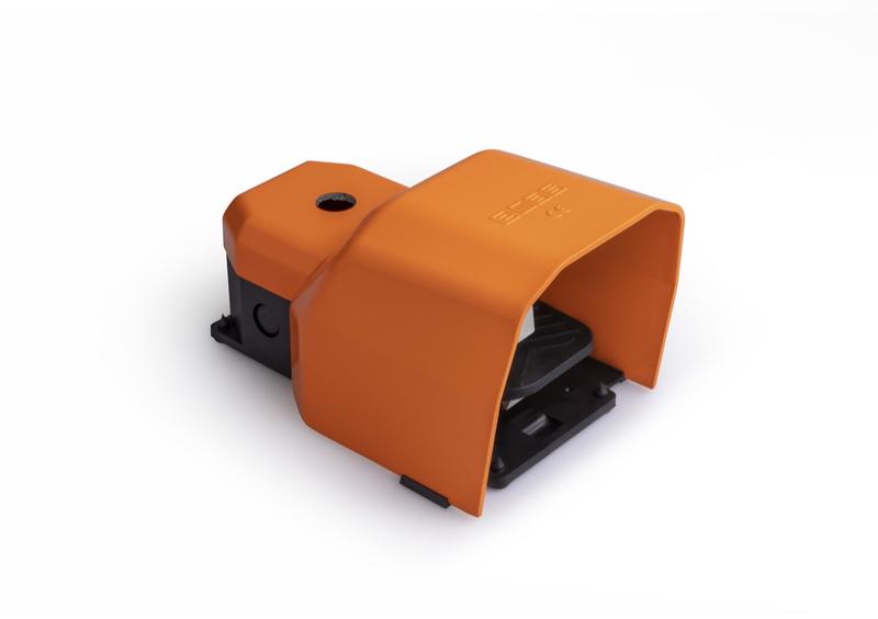 Педаль одиночная 1НО+1НЗ с защитным кожухом (алюм.) оранж. цвета основание для рукояти (250В AC 4А) IP65 EMAS PDKA11BX10T