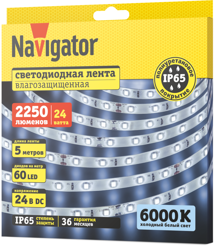 Лента светодиодная 95 300 NLS-2835CW60-4.8-IP65-24V (уп.5м) Navigator 95300
