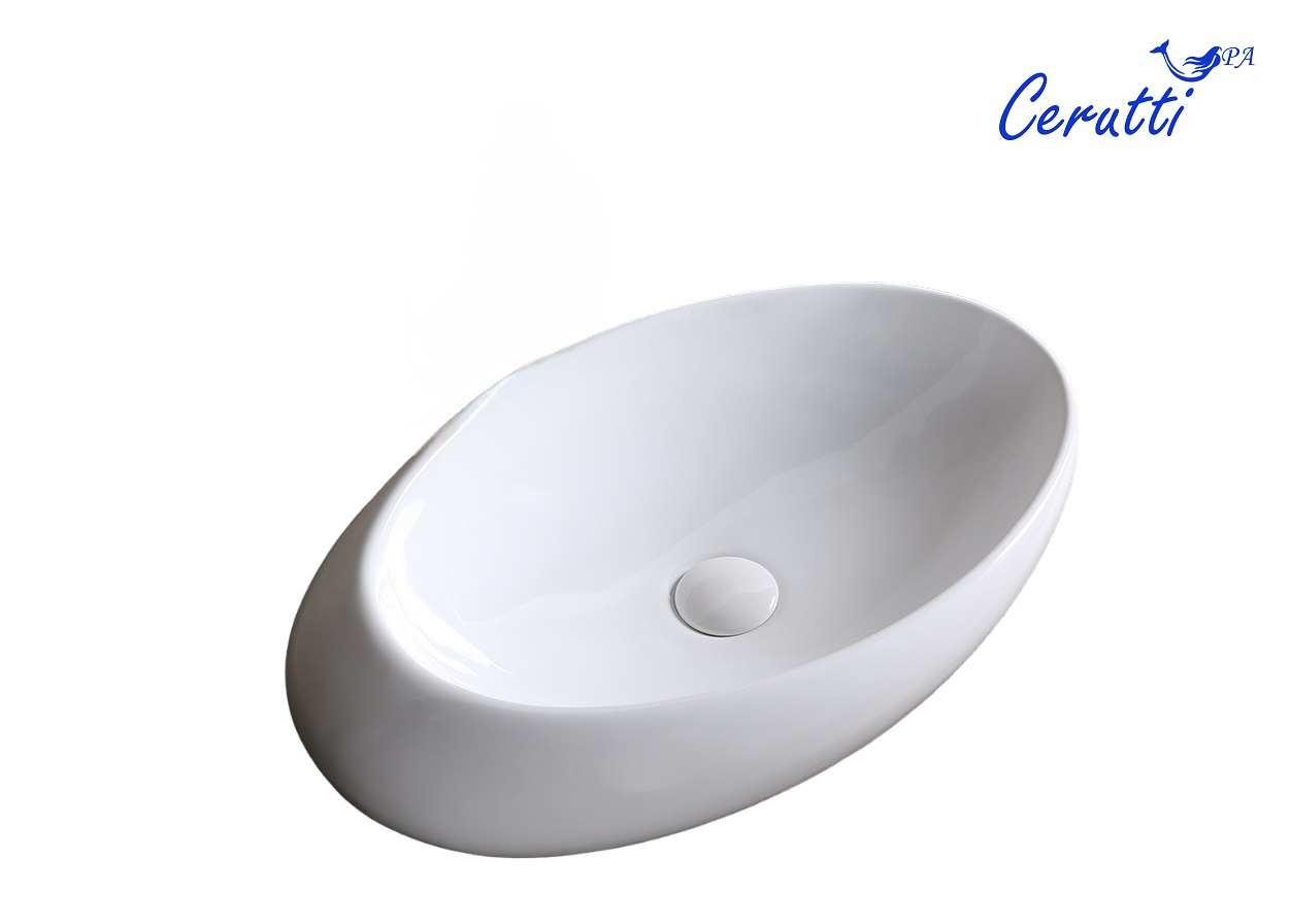 Раковина CR0058B накладная, белая, смещенный овал 580х370х140 Ceruttispa